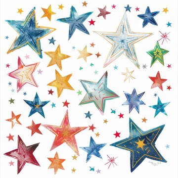 Clipart illustration with various types of stars on a white background.	
