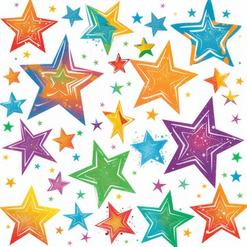 Clipart illustration with various types of stars on a white background.	
