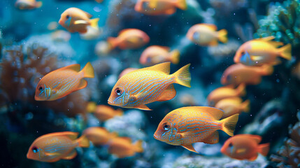 The underwater life, lots of small swimming fish
