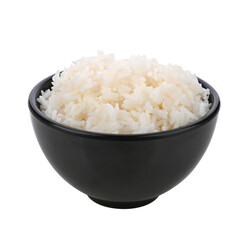 Rice in black bowl on transparent png