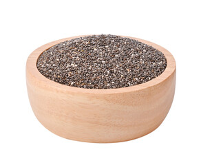 Chia seeds in wooden bowl on transparent png