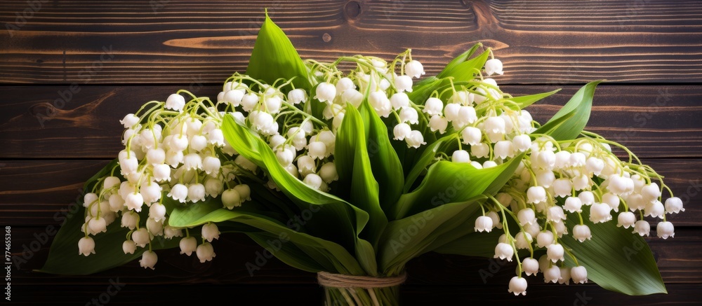 Canvas Prints A simple arrangement of white flowers displayed on a rustic wooden table