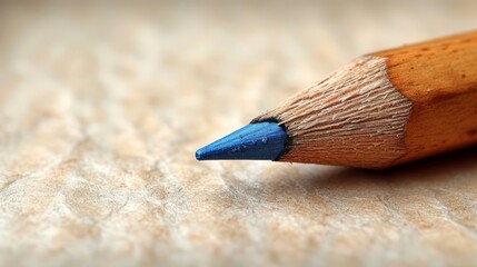   A close-up of a wooden pencil with a blue tip at its very end The pencil's tip, not the wood beneath, bears another tip - blue and intended for writing - obrazy, fototapety, plakaty