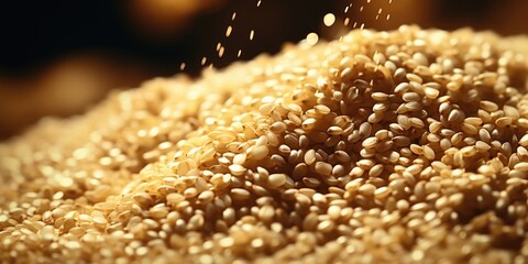 A pile of brown rice with a few white grains - obrazy, fototapety, plakaty