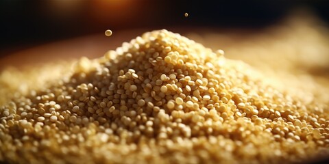 A pile of brown rice is shown in a close up - obrazy, fototapety, plakaty