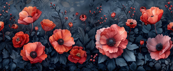 Beautiful watercolor red poppy on dark background. Symbol of remembrance day. - obrazy, fototapety, plakaty