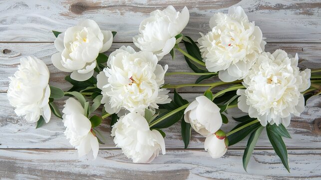White peony flowers on work table background closeup bloggers  ,Generative ai, 
