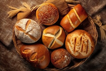 Assorted Fresh Baked Bread in a Basket