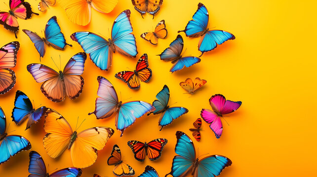 Product spotlight with a swirl of vivid butterflies, creating a vibrant, eye-catching ecommerce visual.
