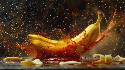 A hyper-realistic photo of an exploding banana