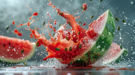 A hyper-realistic photo of an exploding watermelon