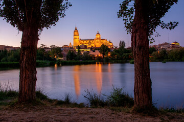 Fototapeta premium Salamanca cathedral night. Castilla y Leon, Spain.