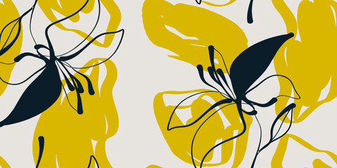 Seamless abstract pattern beautiful flowers vector. Modern design template. Hand drawn style.
- 774659303