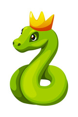 A cute cartoon snake wears a golden crown