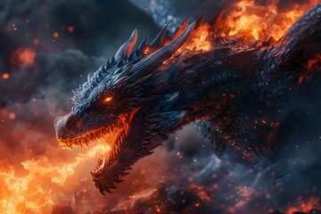 Demon dragon breathing flames