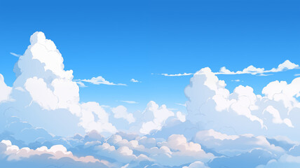 Hand drawn cartoon white clouds in the blue sky illustration background
 - obrazy, fototapety, plakaty