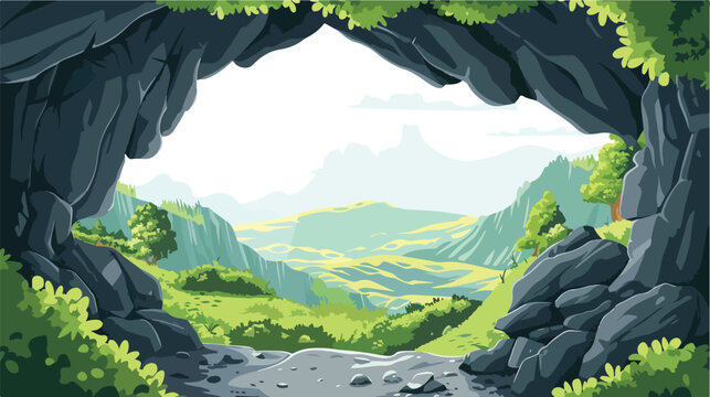 Vector landscape with a cave as a blank. flat vector 
