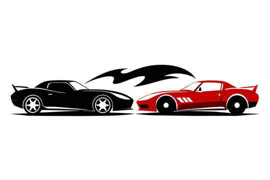 silhouette color image, Corvette car,white background