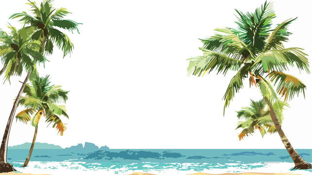 View of beach and palm trees flat vector isolated on white