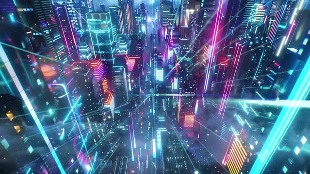 digital futuristic background. techno-dystopian maze expedition discover the surreal . seamless looping overlay 4k virtual video animation background