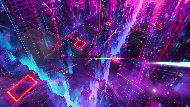 techno-dystopian maze expedition discover the surreal. seamless looping overlay 4k virtual video animation background