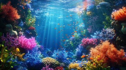 Fototapeta na wymiar An animated screen showing a surreal underwater world