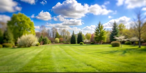 Obraz premium A Field Of Green Grass View In The Morning With Clouds