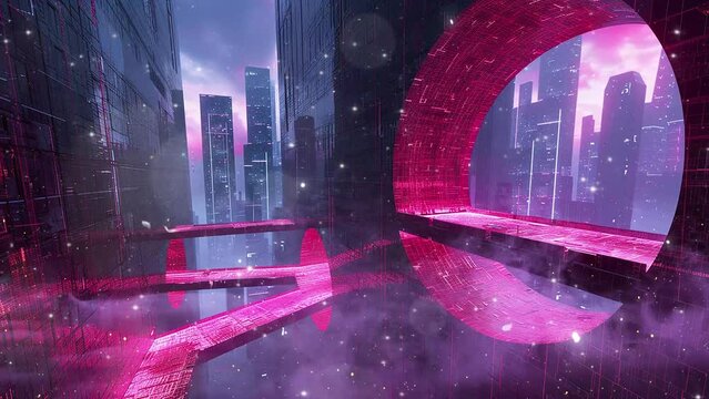 abstract science cyber background. virtual reality cyberpunk labyrinth adventure. seamless looping overlay 4k virtual video animation background