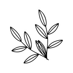 Branch with leaves plant nature doodle linear cartoon