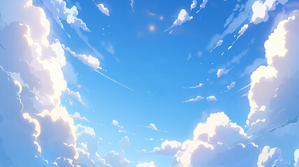 Hand drawn cartoon white clouds in the blue sky illustration background
