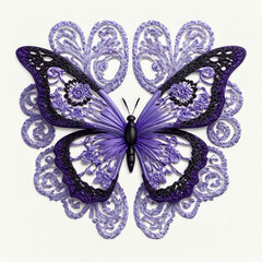 openwork lace lilac butterfly on a white background.