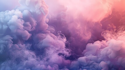 Azure clouds of smoke floating amidst a dreamy tapestry of soft peach and muted lavender.