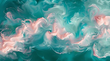 Blush pink tendrils creating mesmerizing patterns over a canvas of deep oceanic teal.