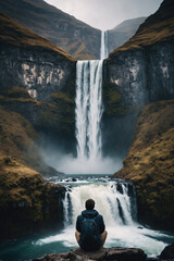 A person overlooking a waterfall