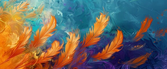 Amber plumes gracefully intermingling against a background of electric blue and lavender.