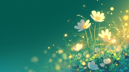 Abstract green background with a white flower