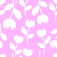 Seamless floral pettern solage tulips tulips hand drawing in collage style. Delicate spring vector pattern