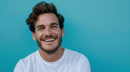 Radiant Smile and Positivity - A Man's Portrait in Natural Light - Generative AI - obrazy, fototapety, plakaty