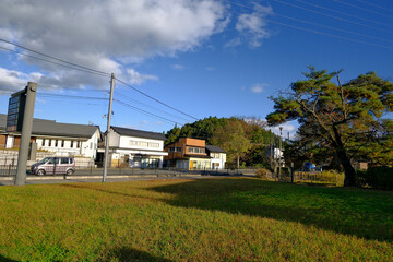 Fototapeta na wymiar Sendai, Japan - View of japanese house with road and park for relax.