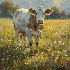 cow in the meadow - obrazy, fototapety, plakaty