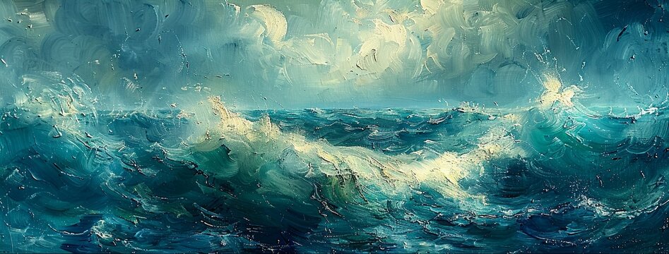 An abstract seascape, with heavy textured strokes of paint. 