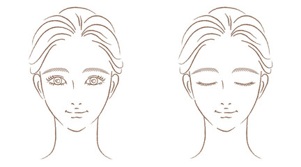 女性の顔アップのイラストセット　きれいめ手描き　線画のみ