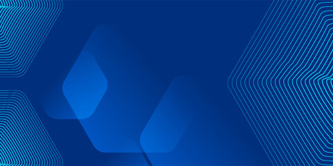 Modern abstract blue background with glowing geometric lines. Blue gradient hexagon shape design. Futuristic technology concept.