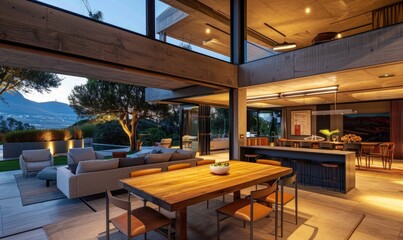 A modern house with wood finish interior