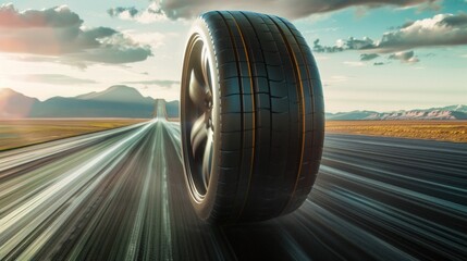 High-Speed Tire in Motion on the Road. Generative ai