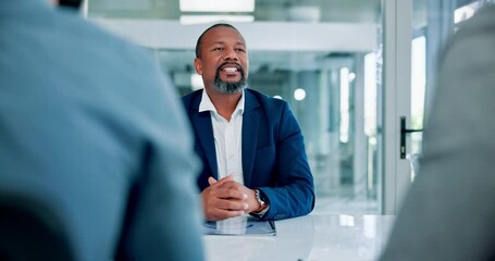 Office, business people and man in an interview for job opportunity, vacancy and career in corporate. Male person, candidate or recruitment or hiring process in workplace with documents or paper