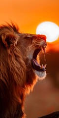 Lion Roaring in Front of the Sun: A Documentary Photography