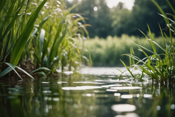 Blurred image of natural background from water and plants