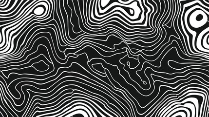 Black and white lines seamless Topographic map patter