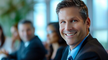 Smiling business executives in a meeting
